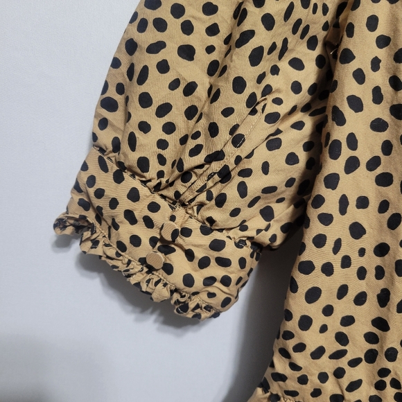 J. Crew Ruffle Tiered Leopard Dot Dress, Size XS Cotton Lined Tan Black Side Zip - Picture 6 of 10